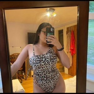 Leopard one piece bathing suit with tie up sides